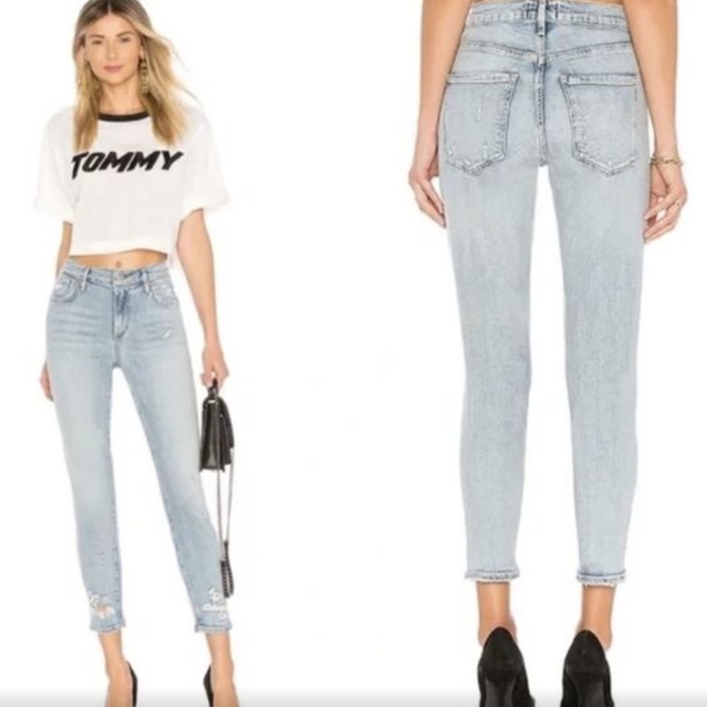 AGOLDE Mid Rise Sophie Crop Jean With Chewed Hem and Waistband Size 24